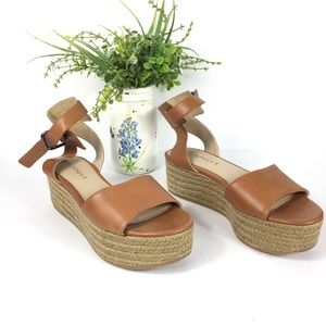 Via Spiga cognac leather platform wedge sandals